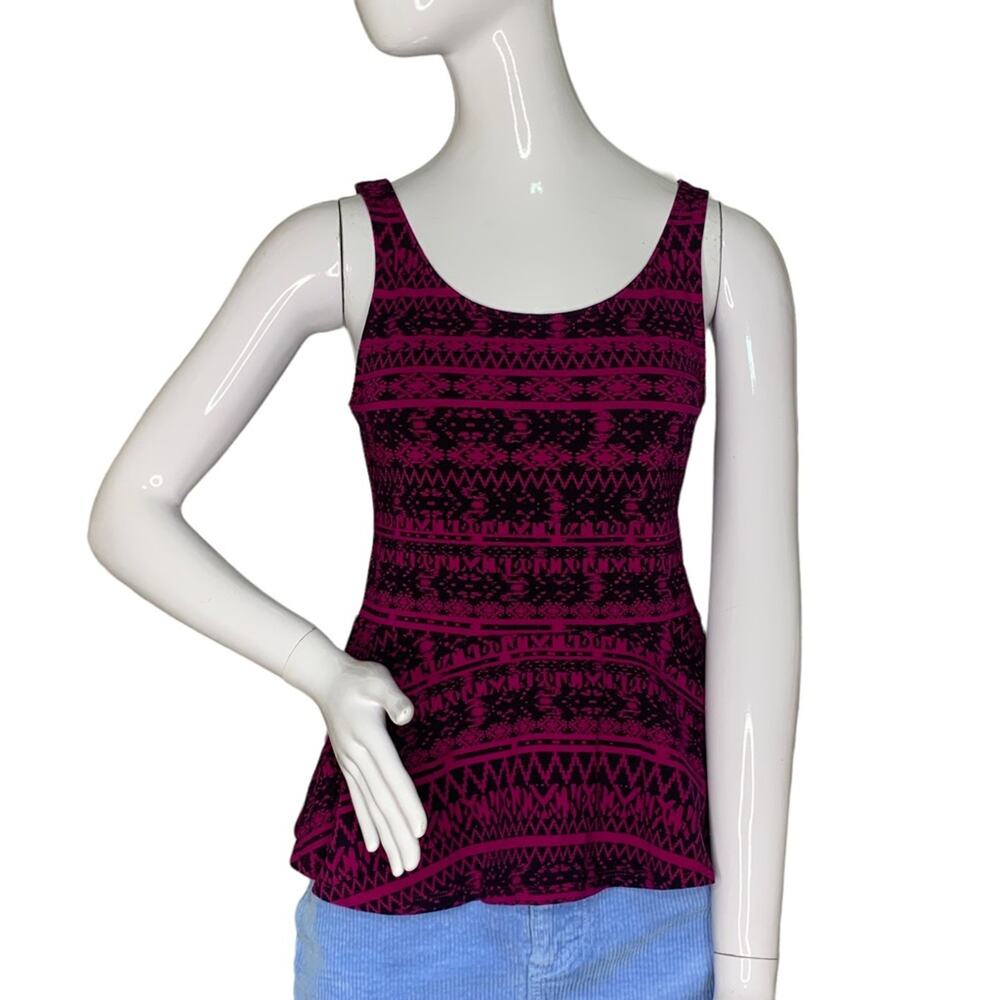 Express Sleeveless Peplum Top Pullover Black and Fuchsia Aztec Print Size M